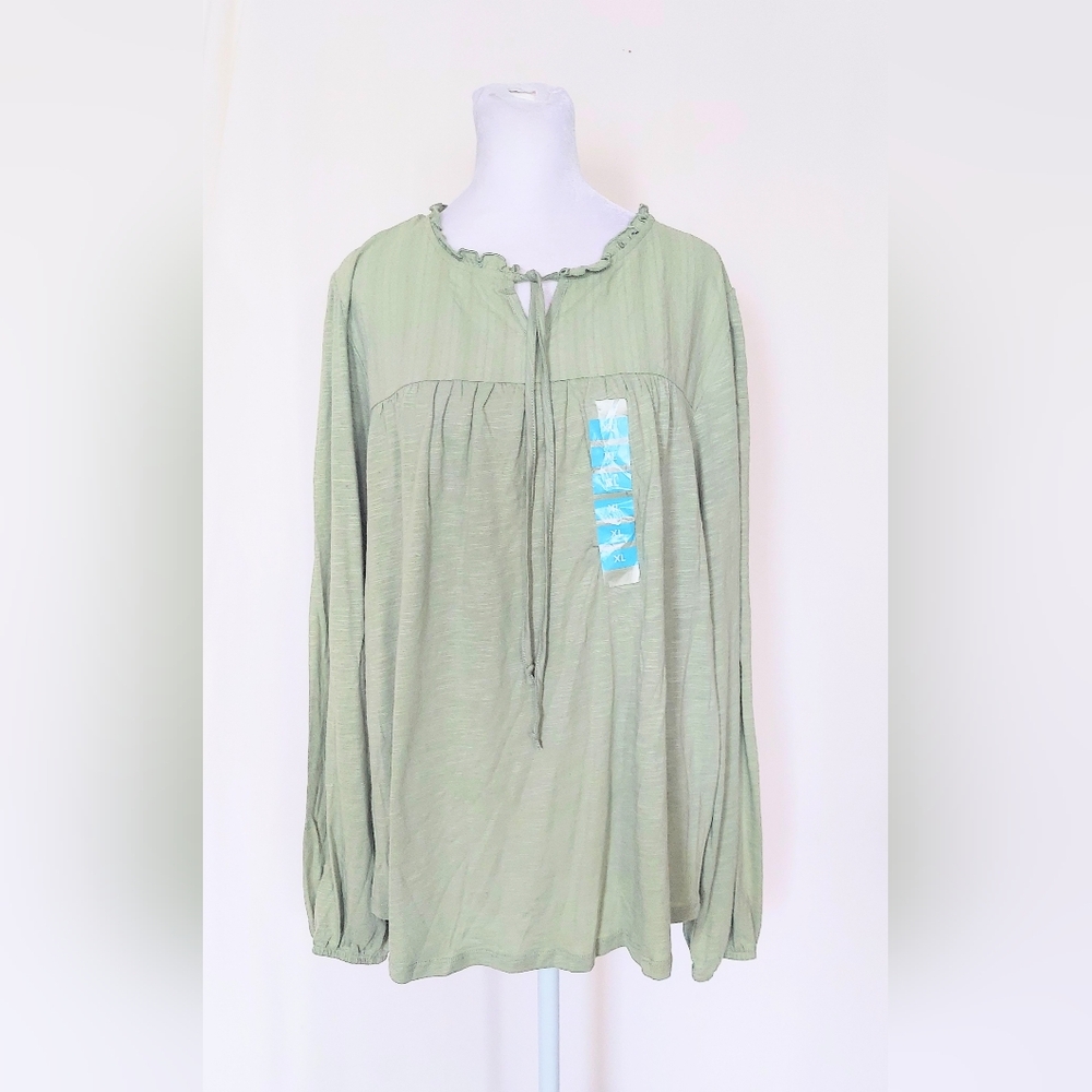 Berkley Jensen Smocked Woven Cool Aspen Shirt Green Size XL